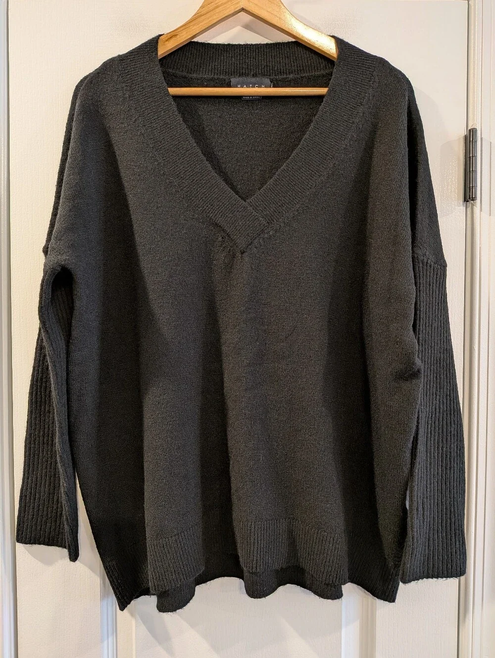 Hatch Eva Maternity Sweater Black V-Neck Wool Blend Minimalist Luxury Size XL